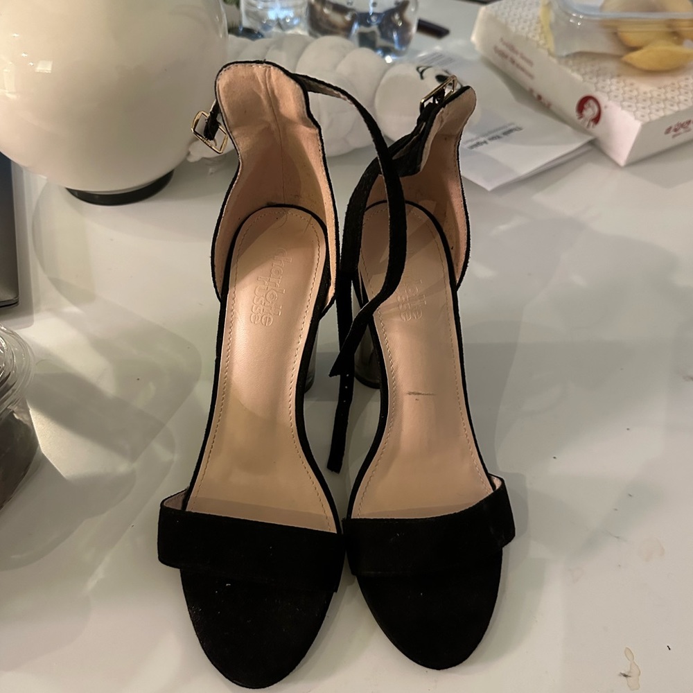 Charlotte Russe black suede like clear heels